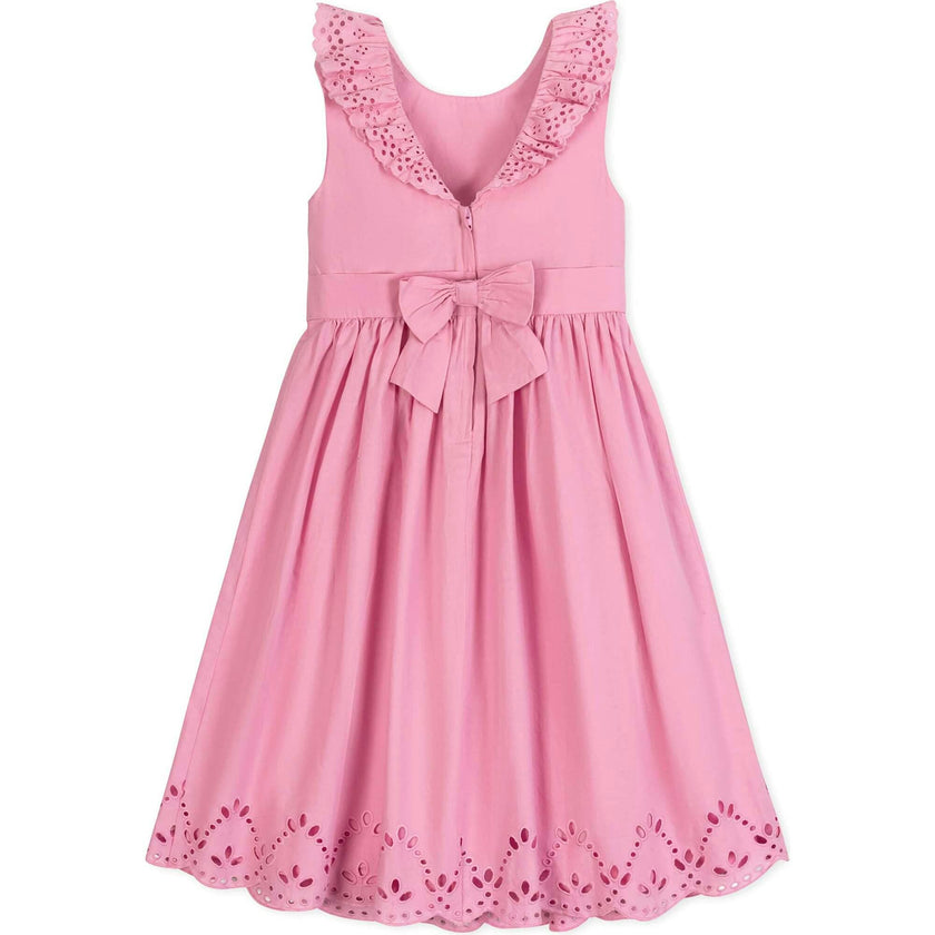 Organic Ruffle Collar Party Dress with Eyelet Embroidery, Pink