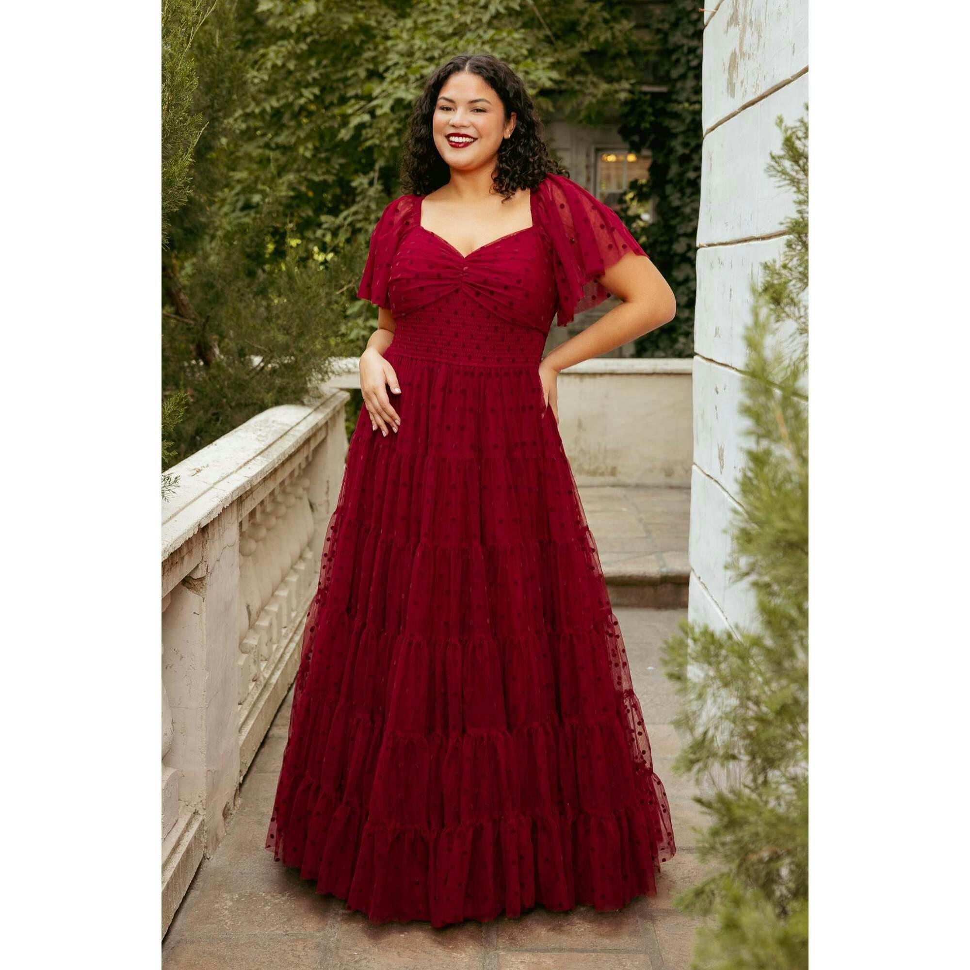 Solange Dress in Burgundy Tulle