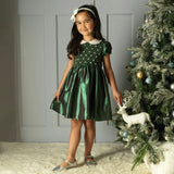 Green Taffeta Rosebud Smocked Dress