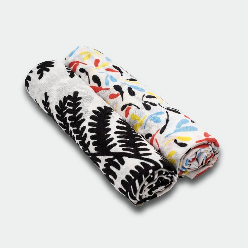PLANT PRINT 2-PACK MUSLIN SQUARES - for 0 to 4 months & 5+ month old babies