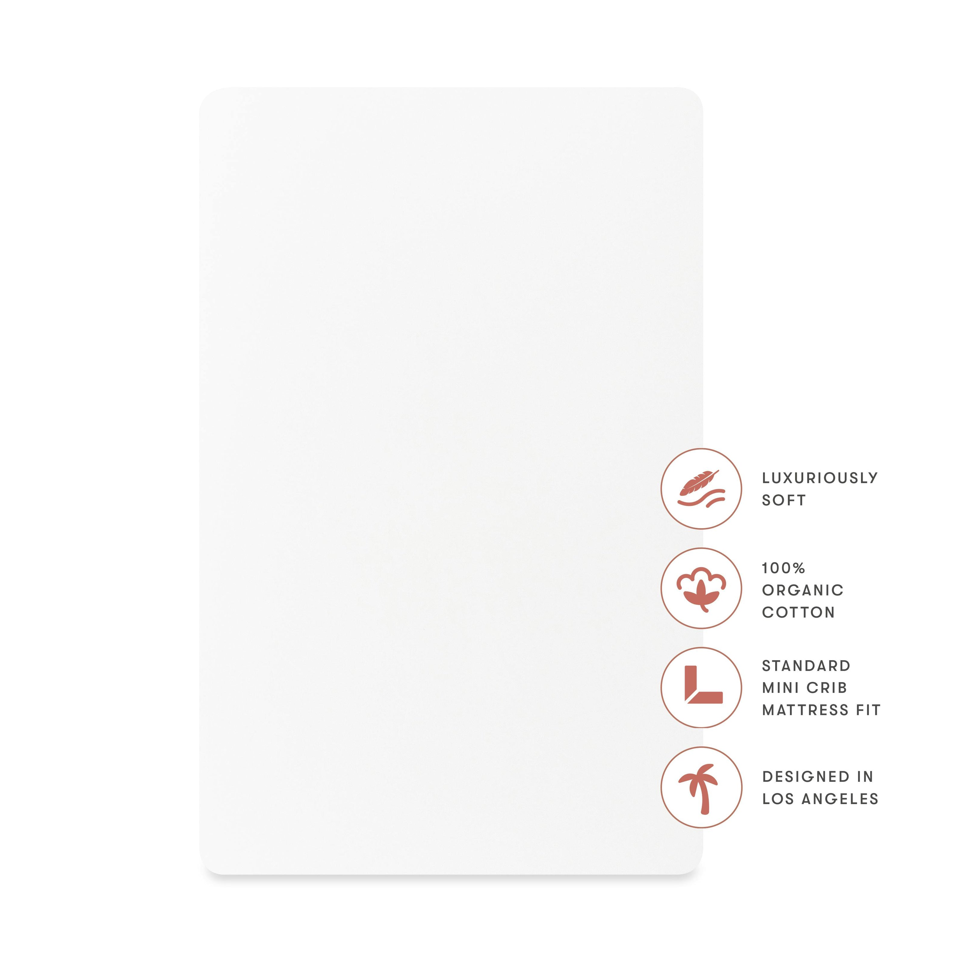 Mini Crib Sheet in GOTS Certified Organic Brushed Cotton in Bright White