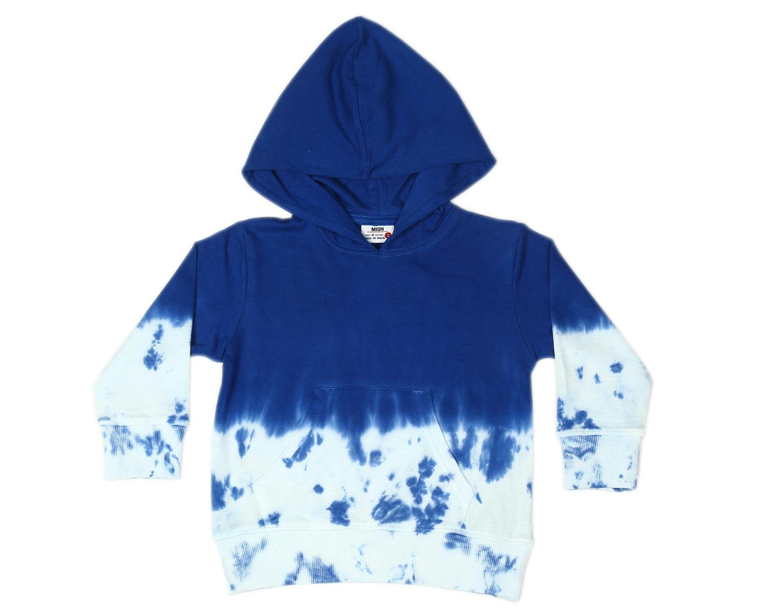 Kids Tie Dye Pullover Hoodie - Cobalt