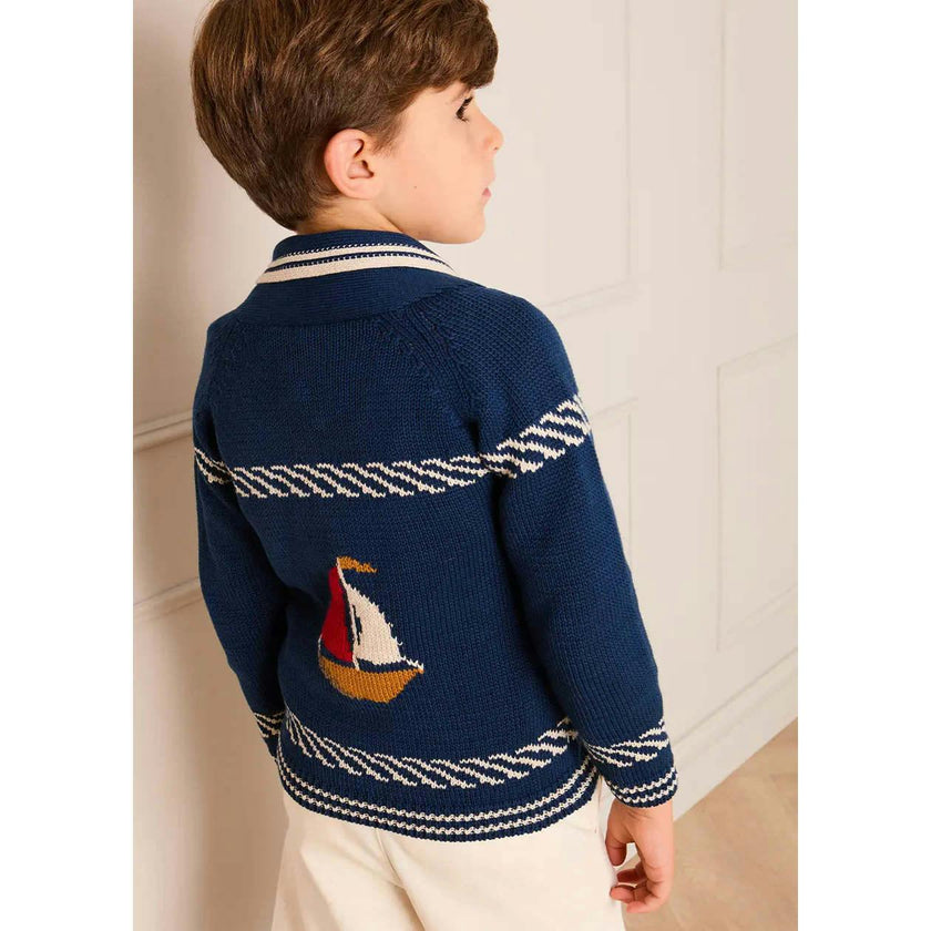 Boat Motif Knitted Cardigan in Navy (2- 10yrs)