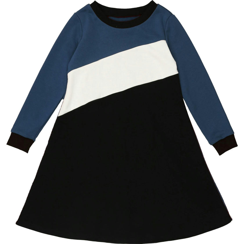 Tricolor French Terry Long Sleeve Dress