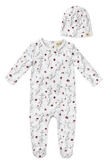 All Over Floral and Mushroom Print Onesie With Hat