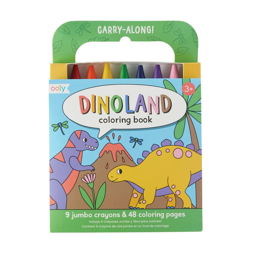 Carry Along! Coloring Book and Crayon Set - Dinoland - Set of 9 Crayons