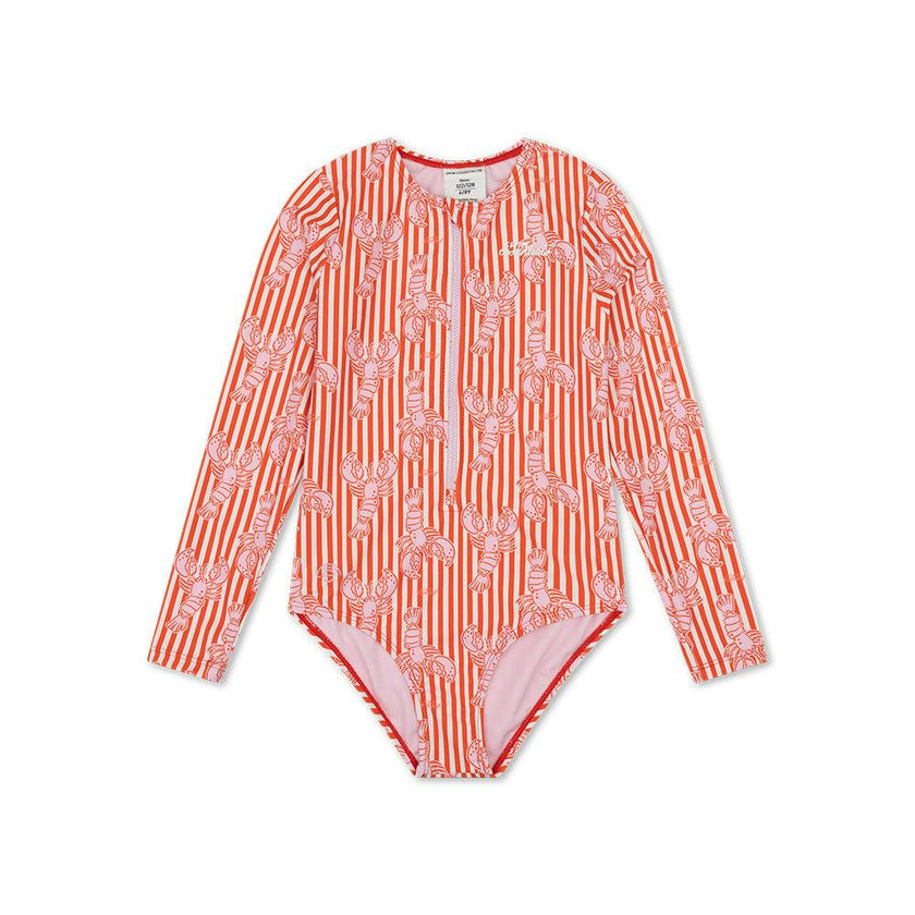 UV Swimsuit Girls With Long Sleeves - Red - Lobster Bay