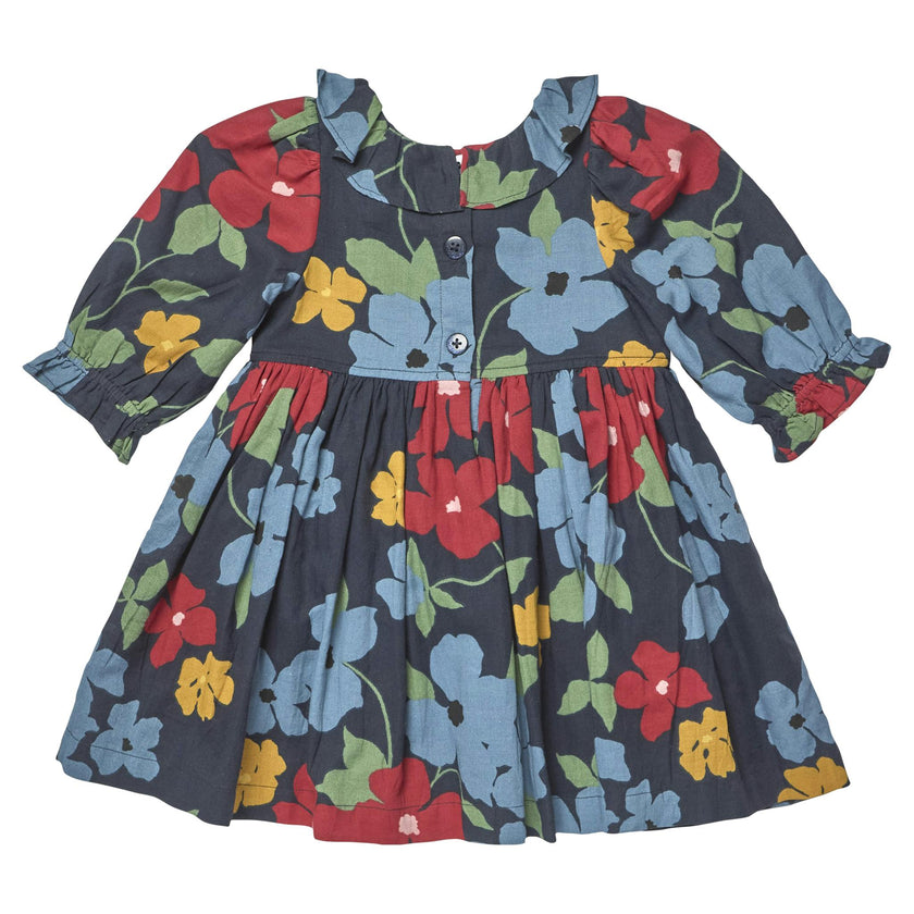 Girls Amara Dress - Navy Hibiscus Floral