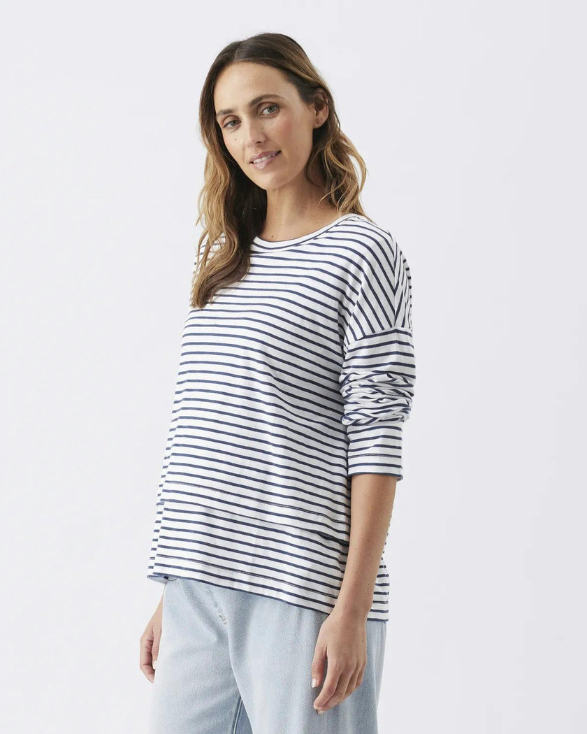 Claudette Long Sleeve Nursing Top White / Ink