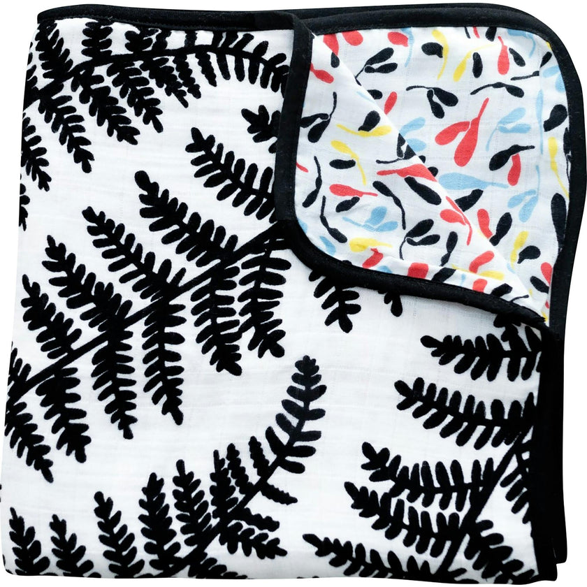 PLANT PRINT MUSLIN BLANKET - reversible newborn to 4 months / 5+ months