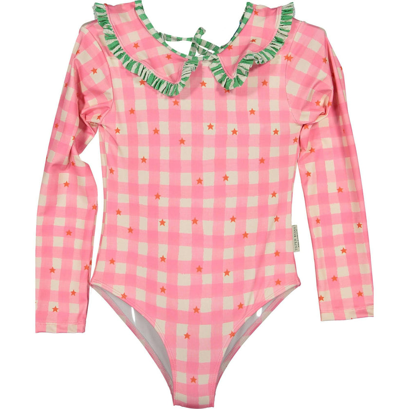 Gingham stars long sleeve swimsuit