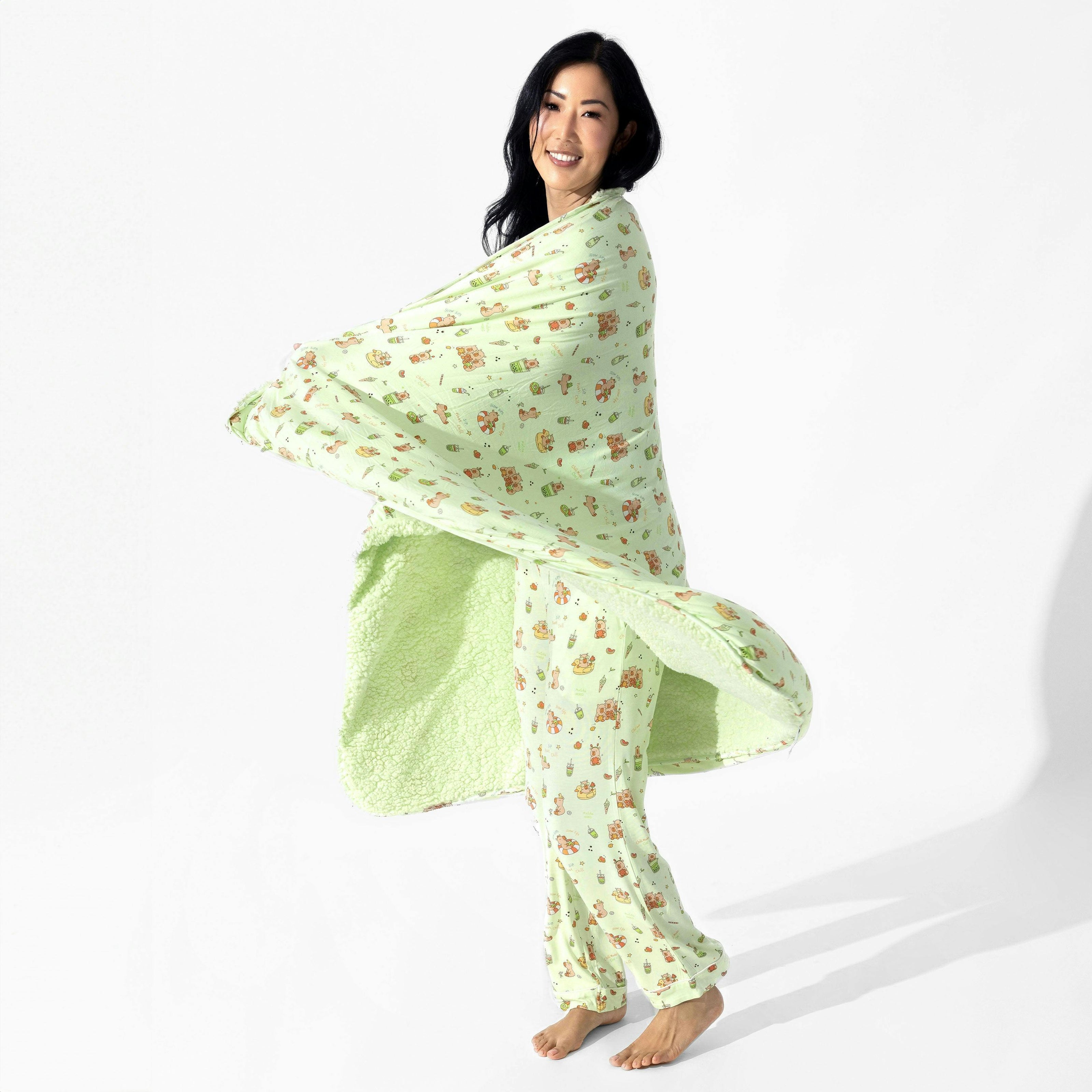 Capybara Boba Bamboo Sherpa Blanket