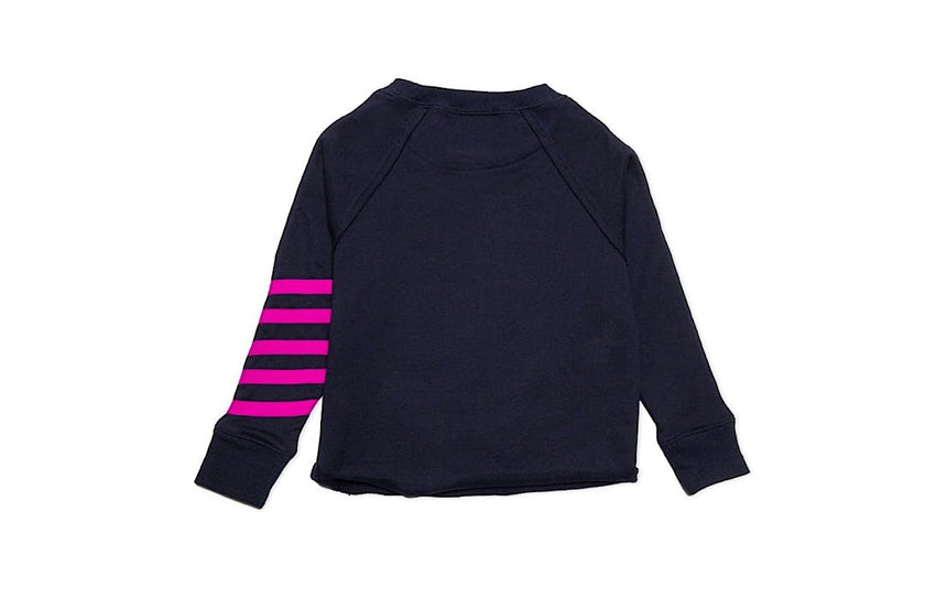 Kids Navy Cropped Sweatshirt with Magenta Stripes