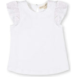 Organic Knit Top with Eyelet Flutter Sleeves, White