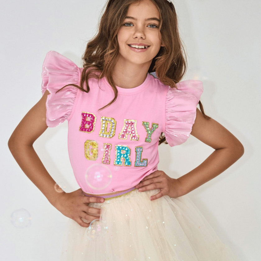 Pink Birthday Girl Gem Ruffle T-Shirt
