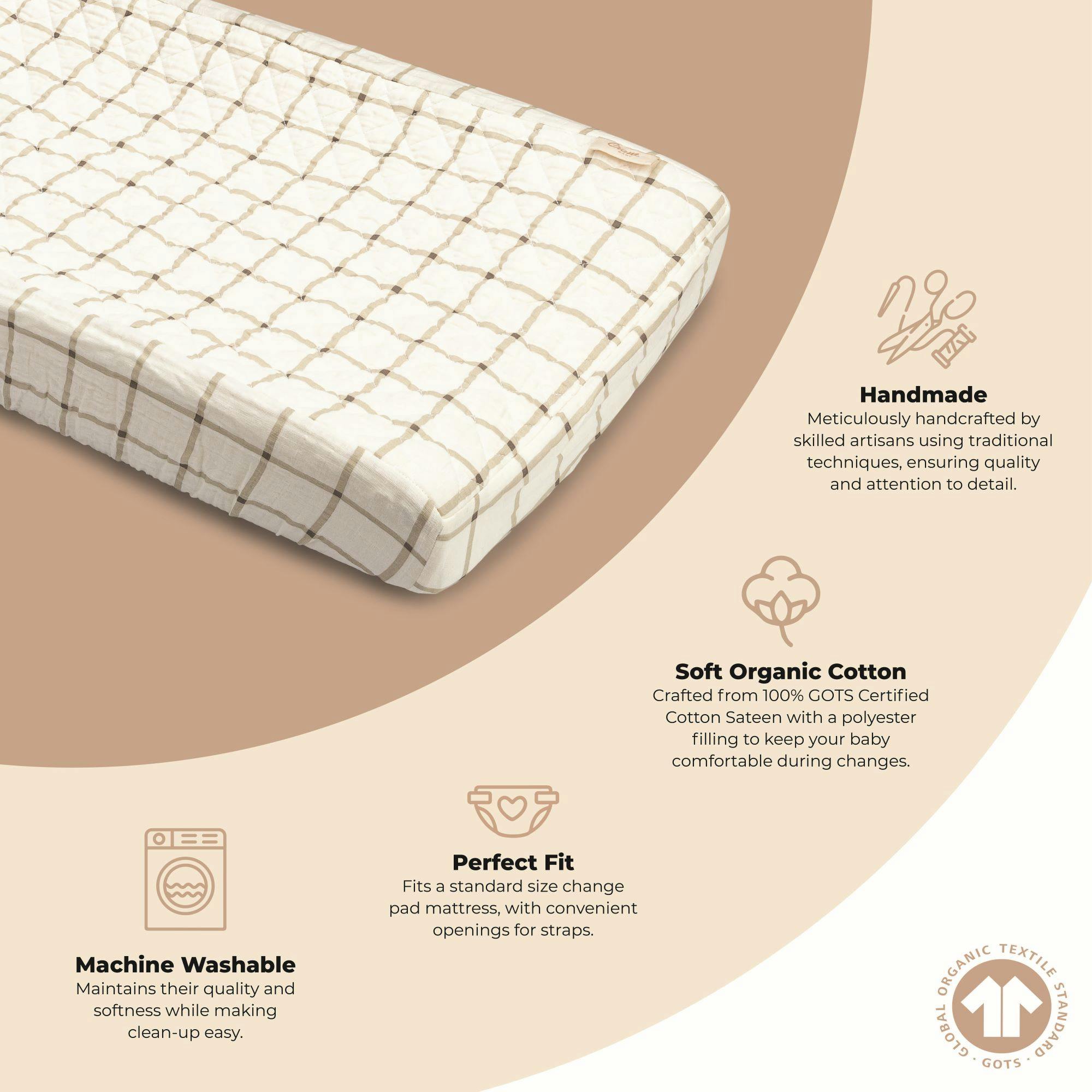 Avery Checkered Organic Cotton Quilted Change Pad Cover