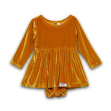 Long Sleeve Bubble Romper in Mustard Velvet FW25