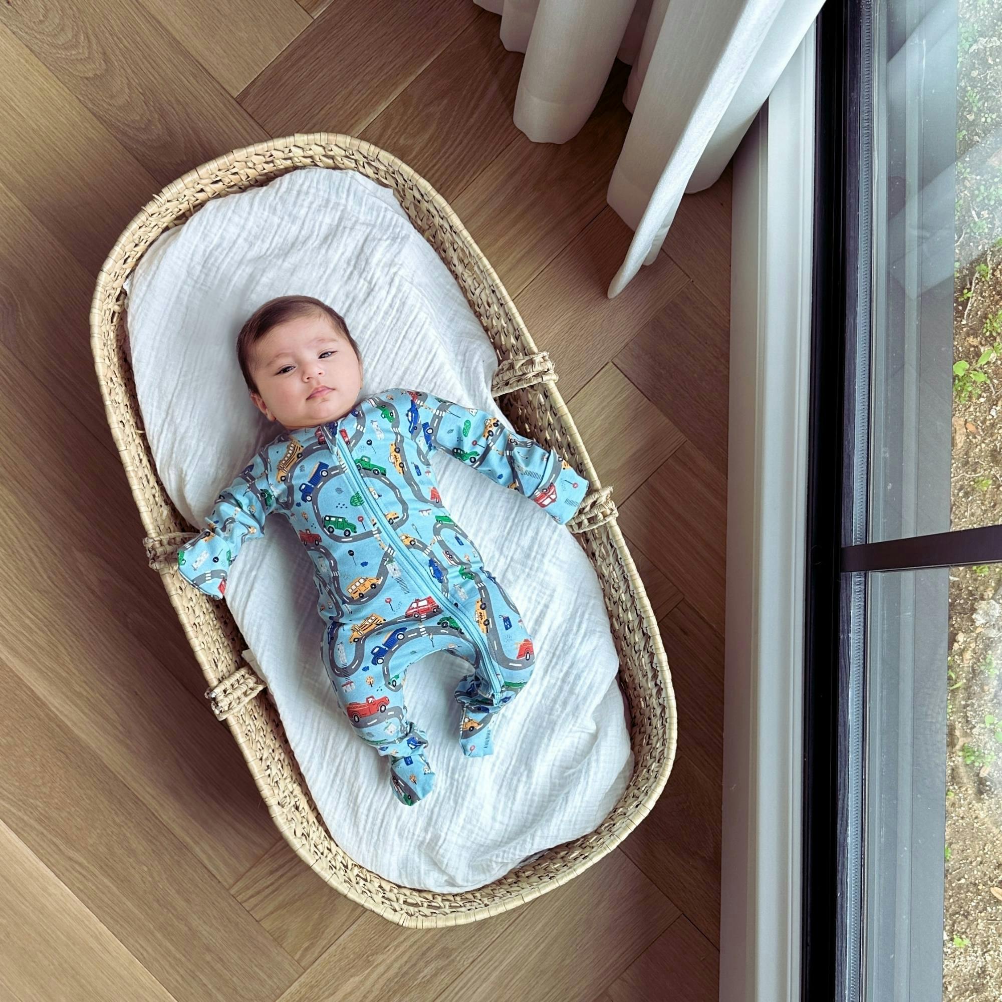 Print Zipped Long Sleeve Footed Onesie