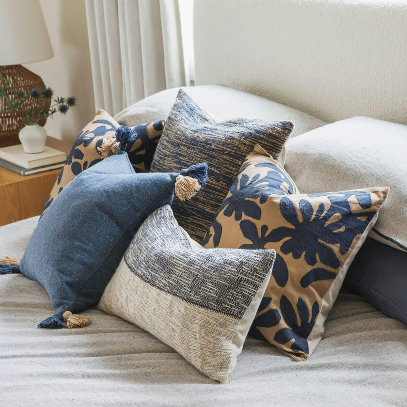 Indigo Reef Blue Botanical Texture Pillow