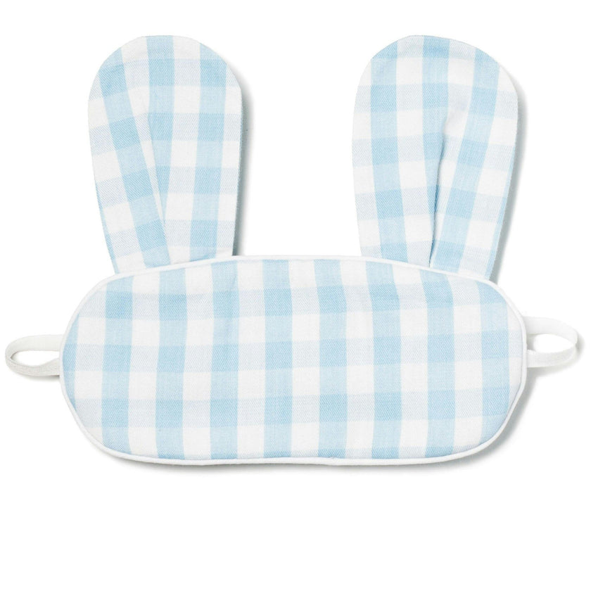 Kid's Twill Bunny Sleep Mask in Light Blue Gingham