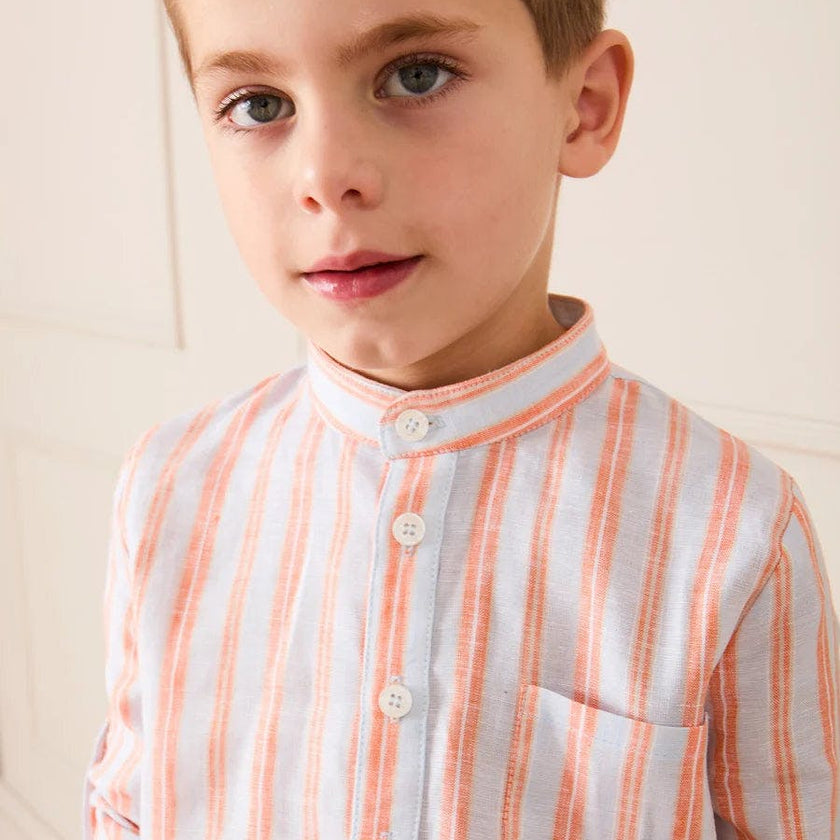 August Stripe Mao Collar Shirt in Orange (18mths- 10yrs)