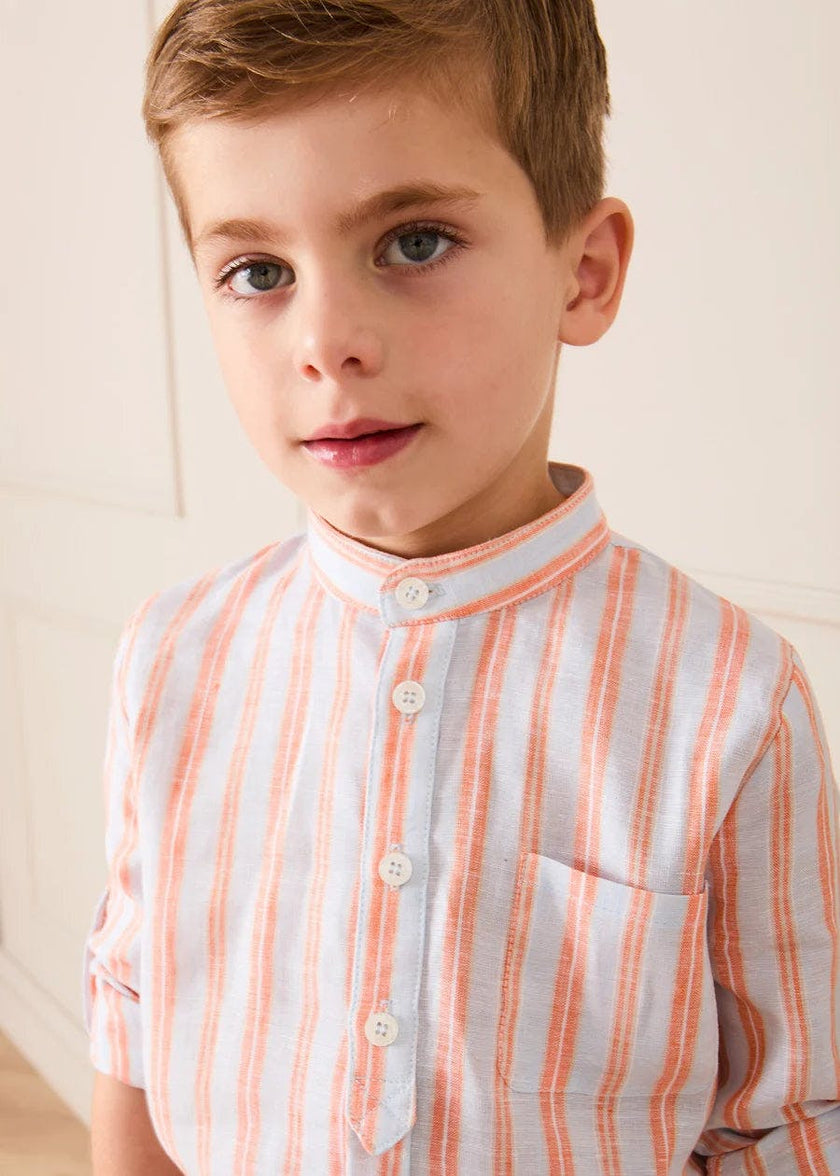 August Stripe Mao Collar Shirt in Orange (18mths- 10yrs)