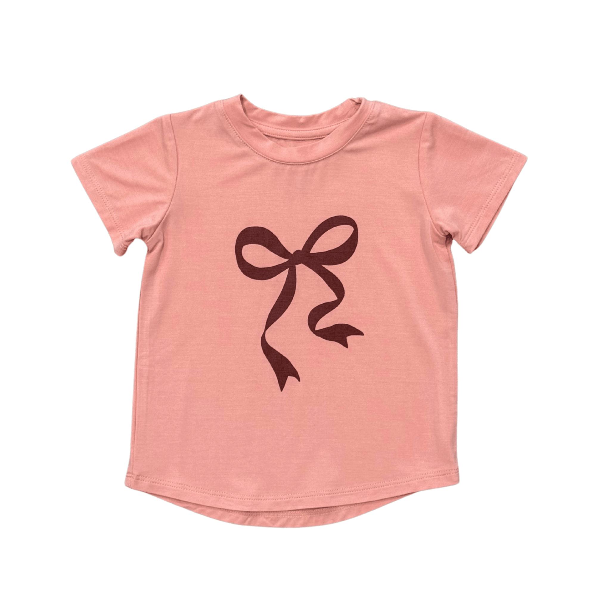 Girls Short Sleeve Tee in Bow in Rose Brown