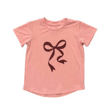 Girls Short Sleeve Tee in Bow in Rose Brown