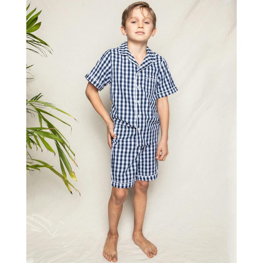 Kid's Twill Short Set in Navy Gingham