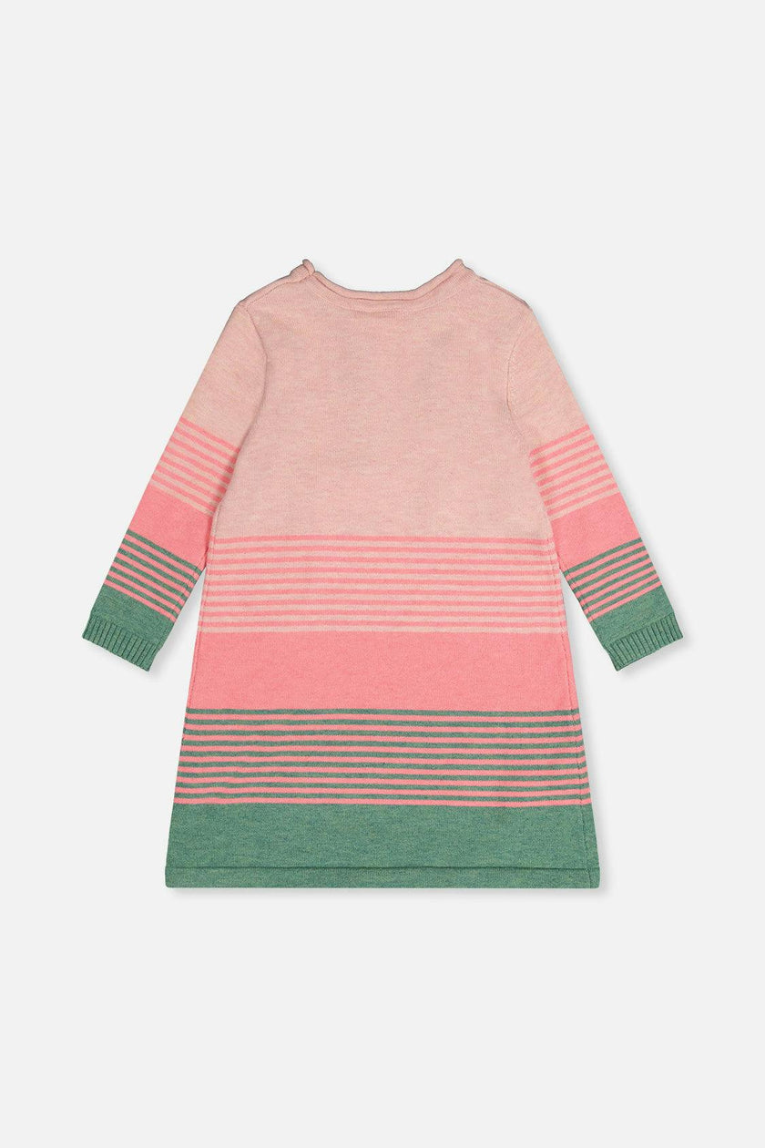 Knitted Stripe Dress Very Pale Pink And Green