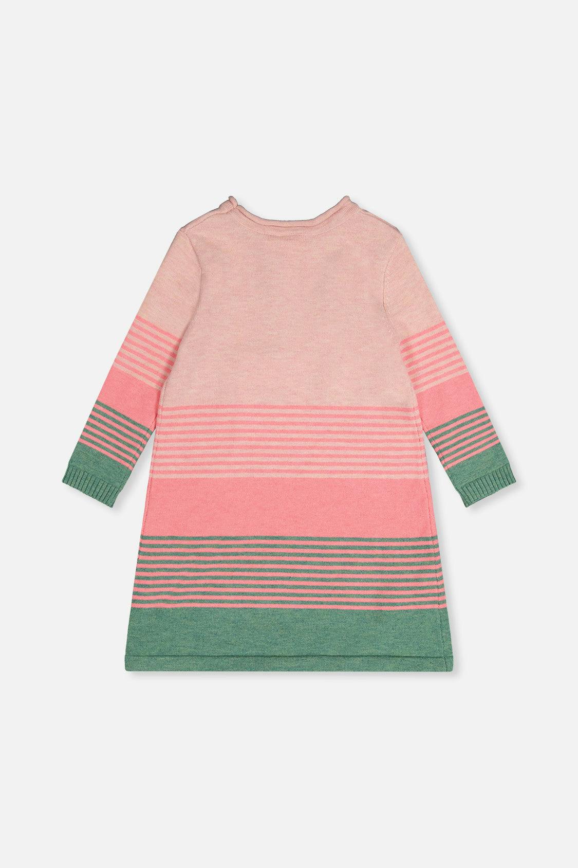 Knitted Stripe Dress Very Pale Pink And Green