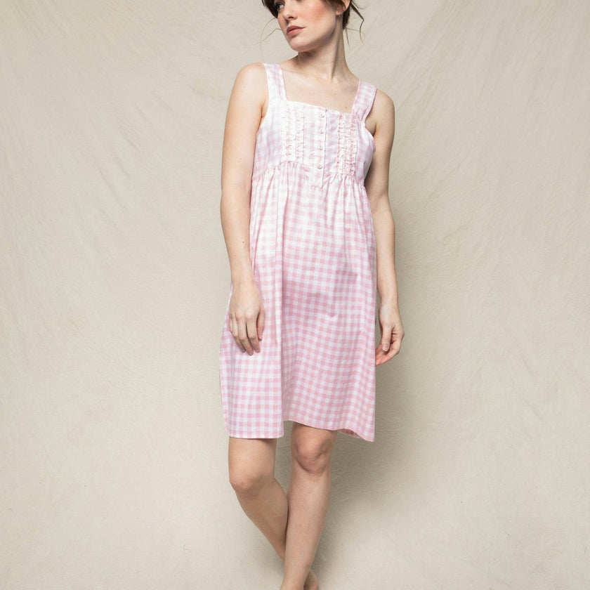 Women's Twill Charlotte Nightgown in Pink Gingham