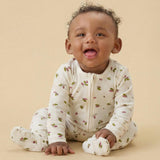 Woodland Leaves Ribbed Clever Zip Baby Pajamas