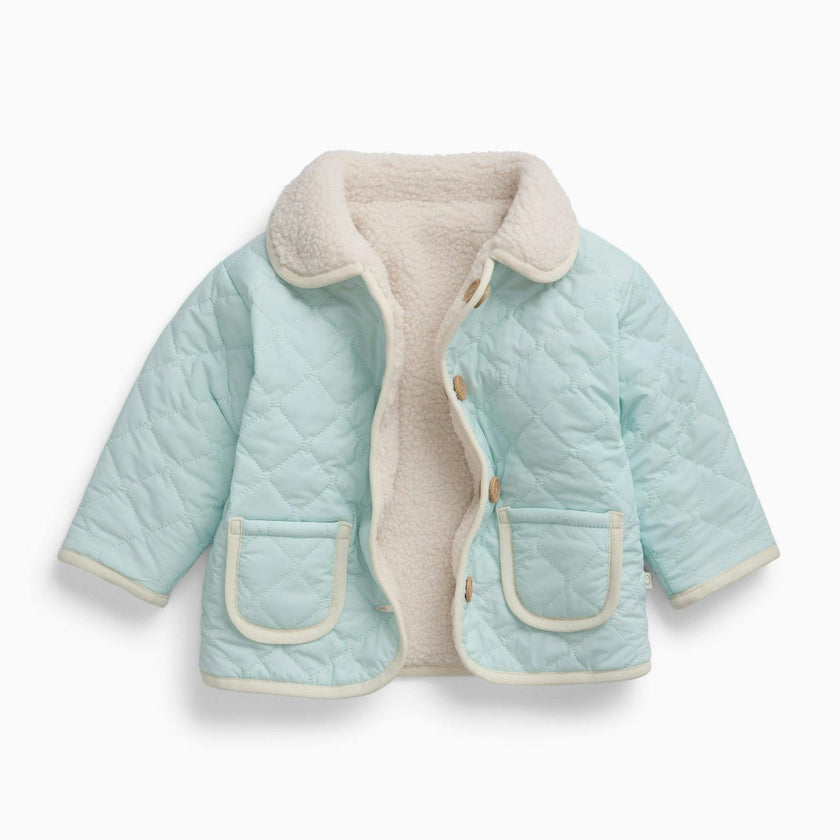 Reversible Recycled Borg Jacket - Blue & Ecru