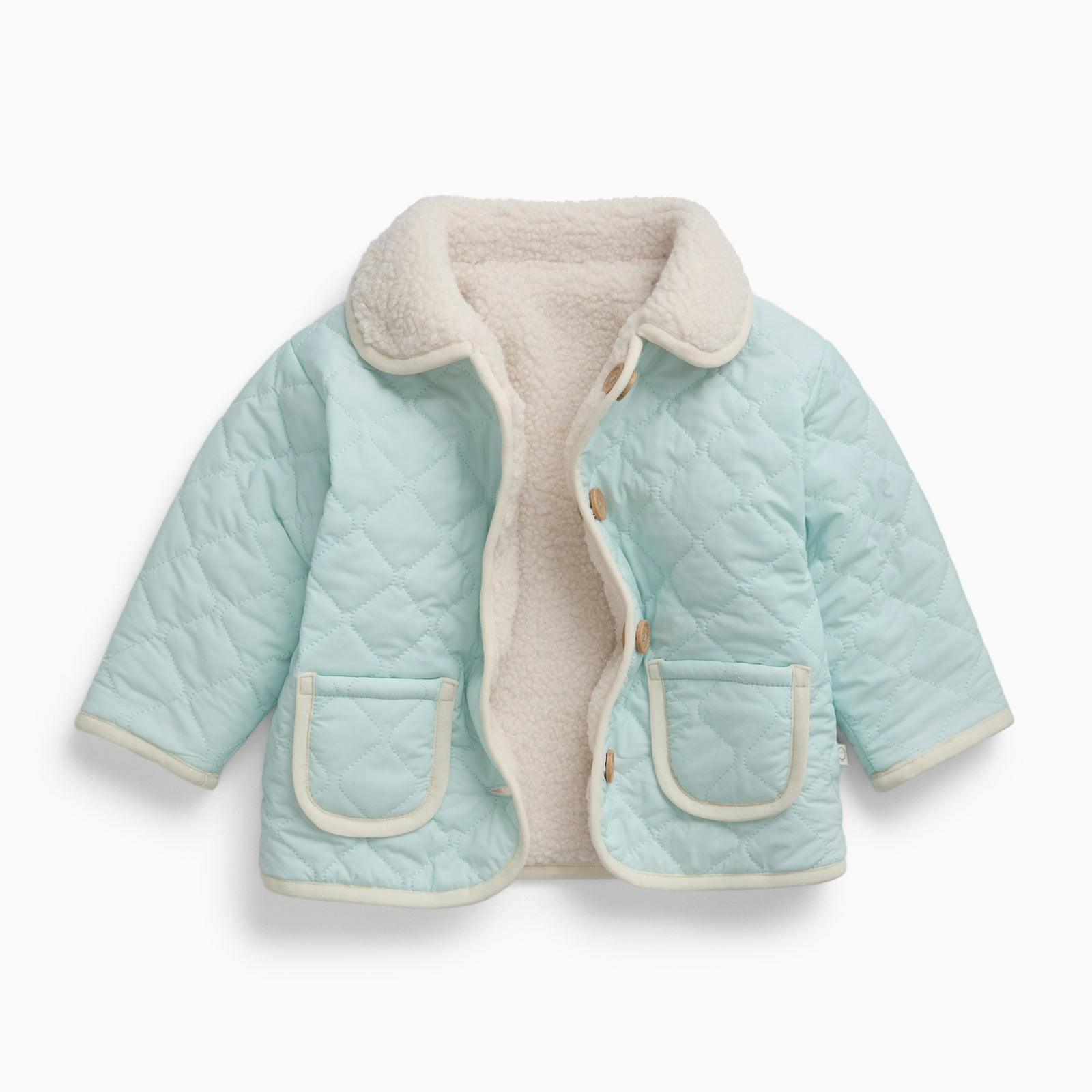 Reversible Recycled Borg Jacket - Blue & Ecru
