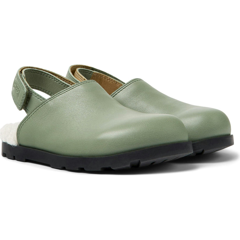 Brutus Fur Cushion Back Velcro Strap Leather Sandals, Green