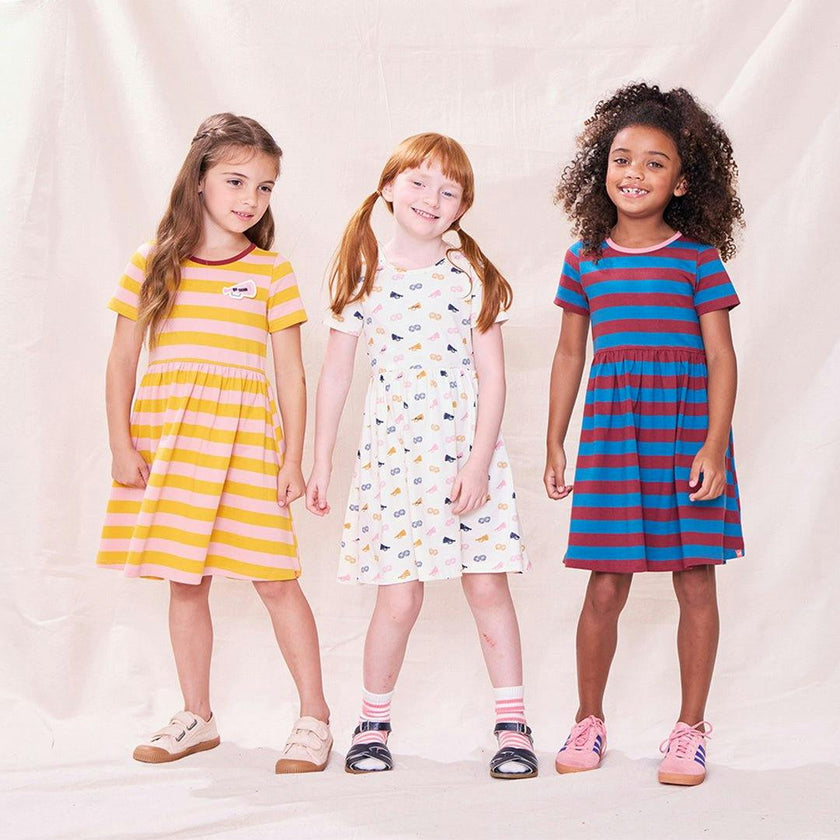 Sunny Dress, Teal And Burgundy Stripe