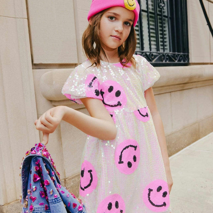 Pinkie Happy Emoji Short Puff Sleeve Dress