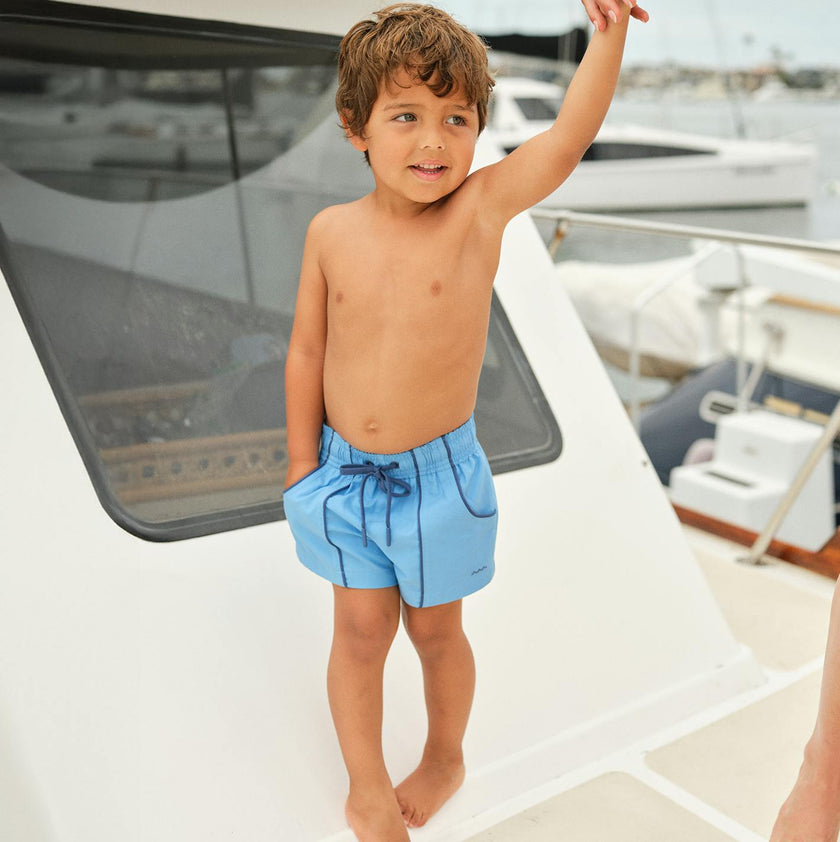 Boys Balboa Blue Panelled Boardie