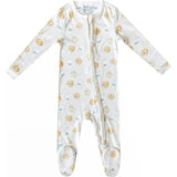 Chip Print 2-Way Zip-Up Footie, White