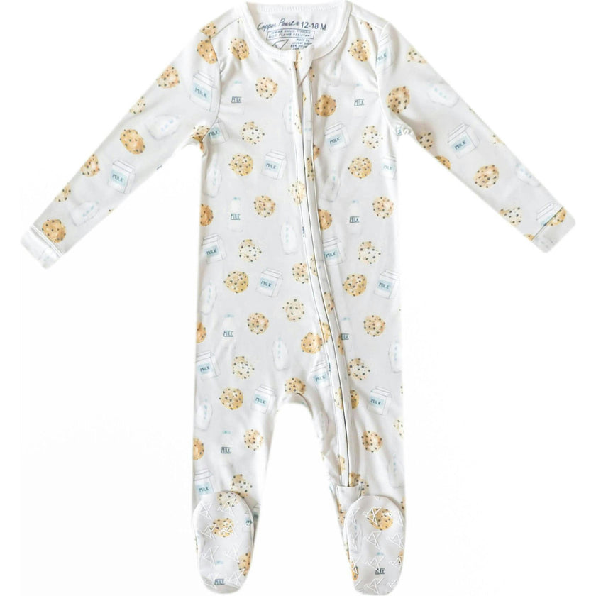 Chip Print 2-Way Zip-Up Footie, White