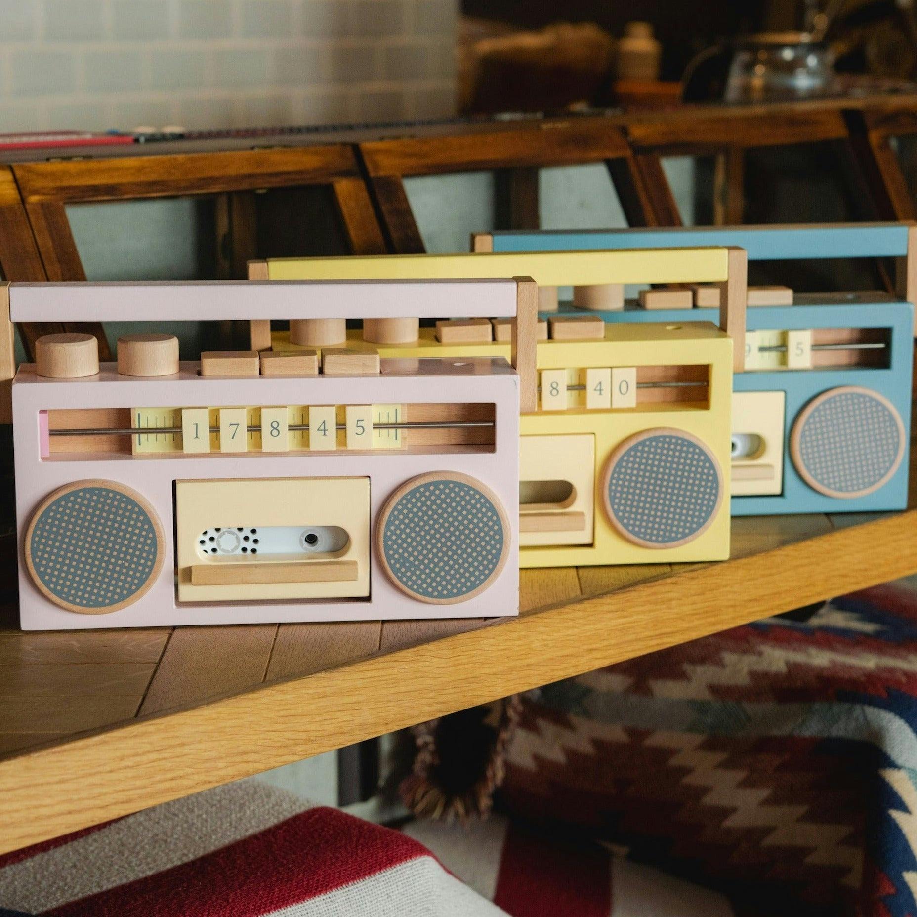 retro wooden boombox tape recorder