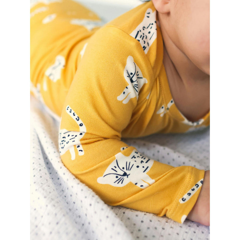 Printed Lap Shoulder Top Set, Yellow