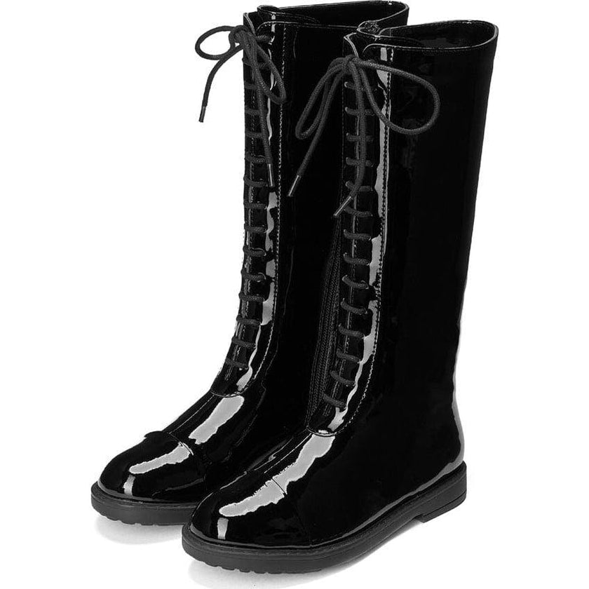 Blair Patent Leather Lace-Up Front Zipped High Boots