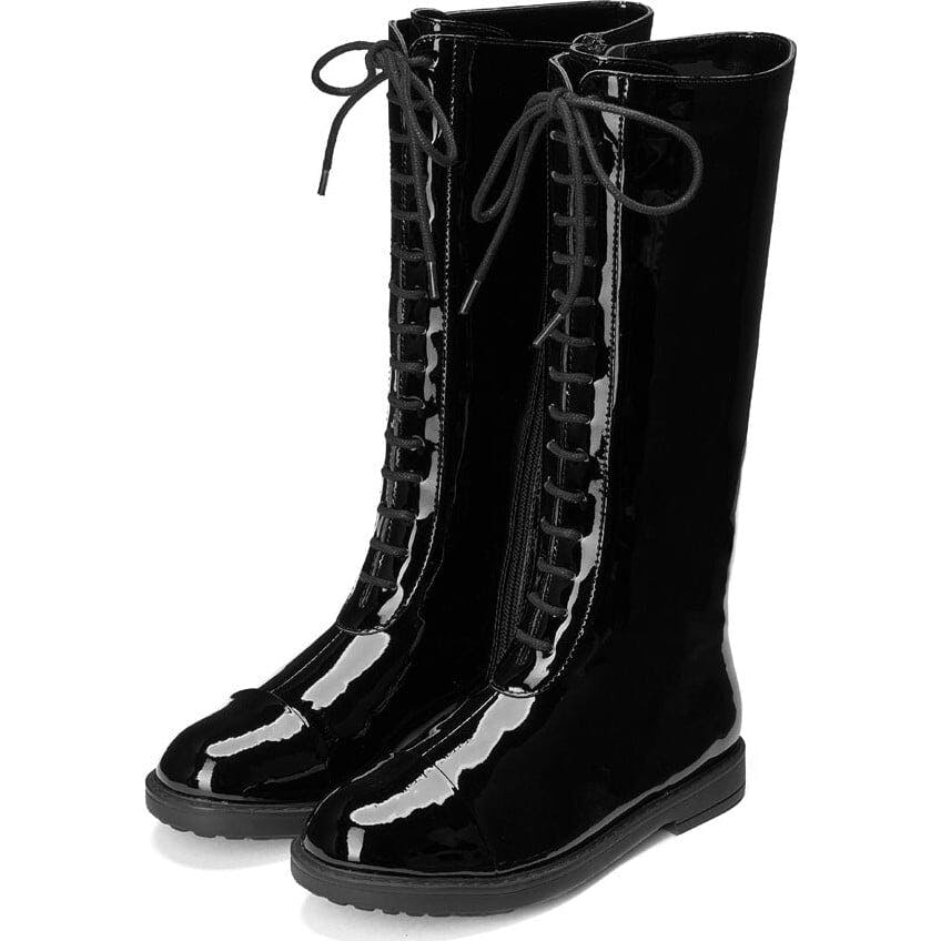 Blair Patent Leather Lace-Up Front Zipped High Boots