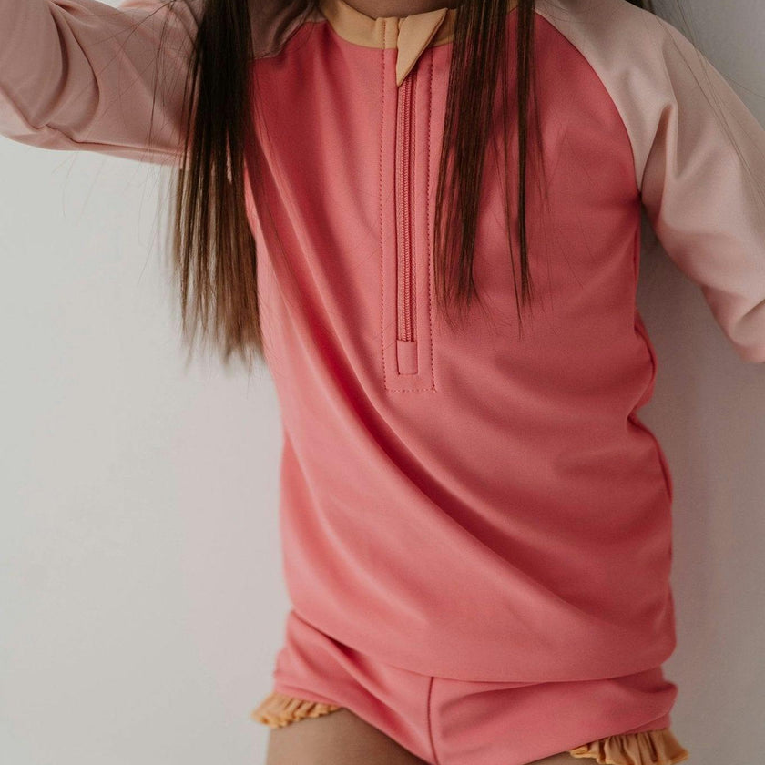 Girl's Zip Rash Guard Swimsuit