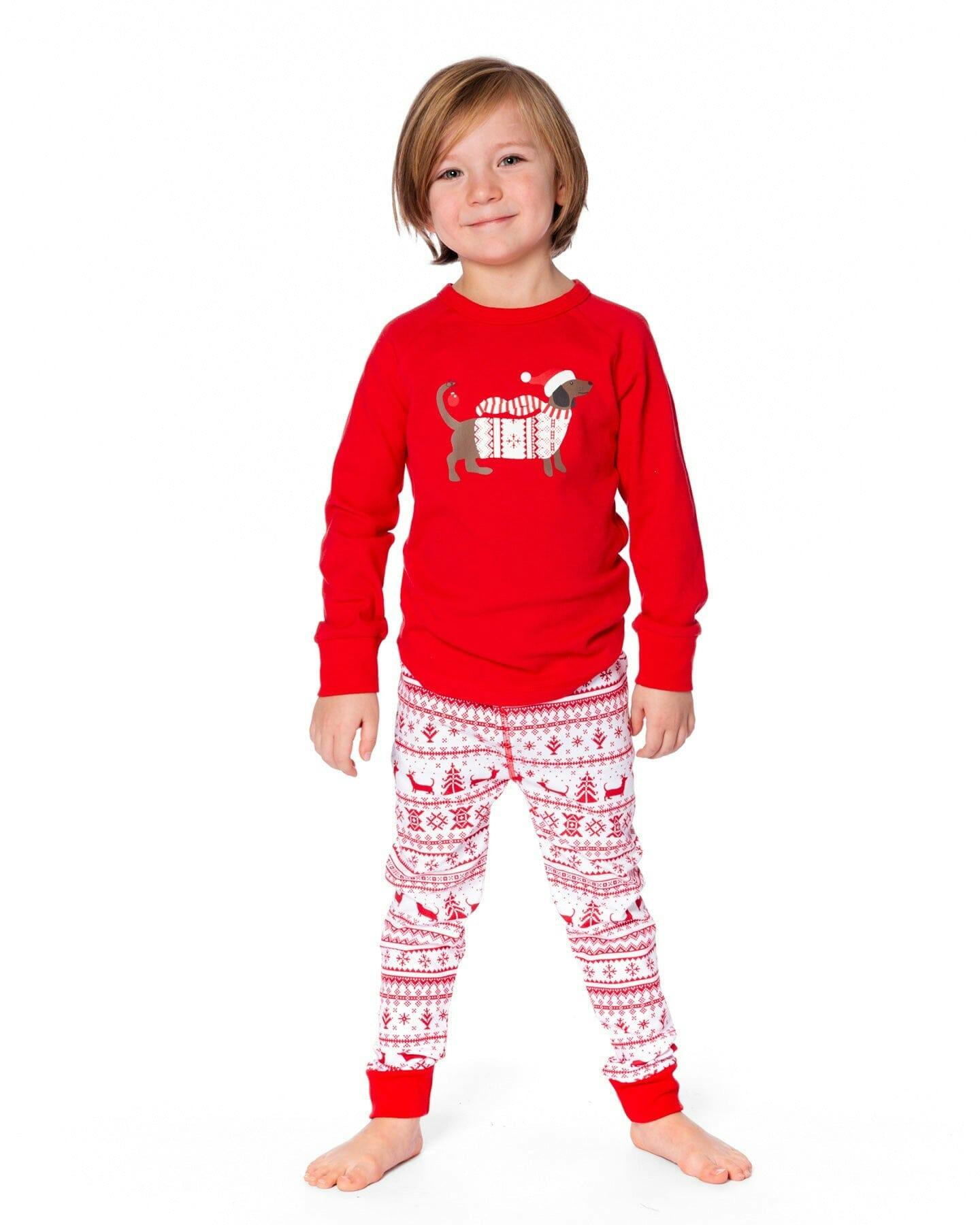 Organic Cotton Two-Piece Pajama Set Red and White Fairisle