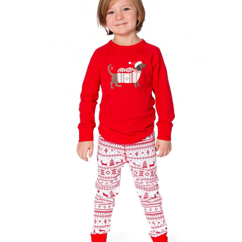 Organic Cotton Two-Piece Pajamas Red And White Fairisle