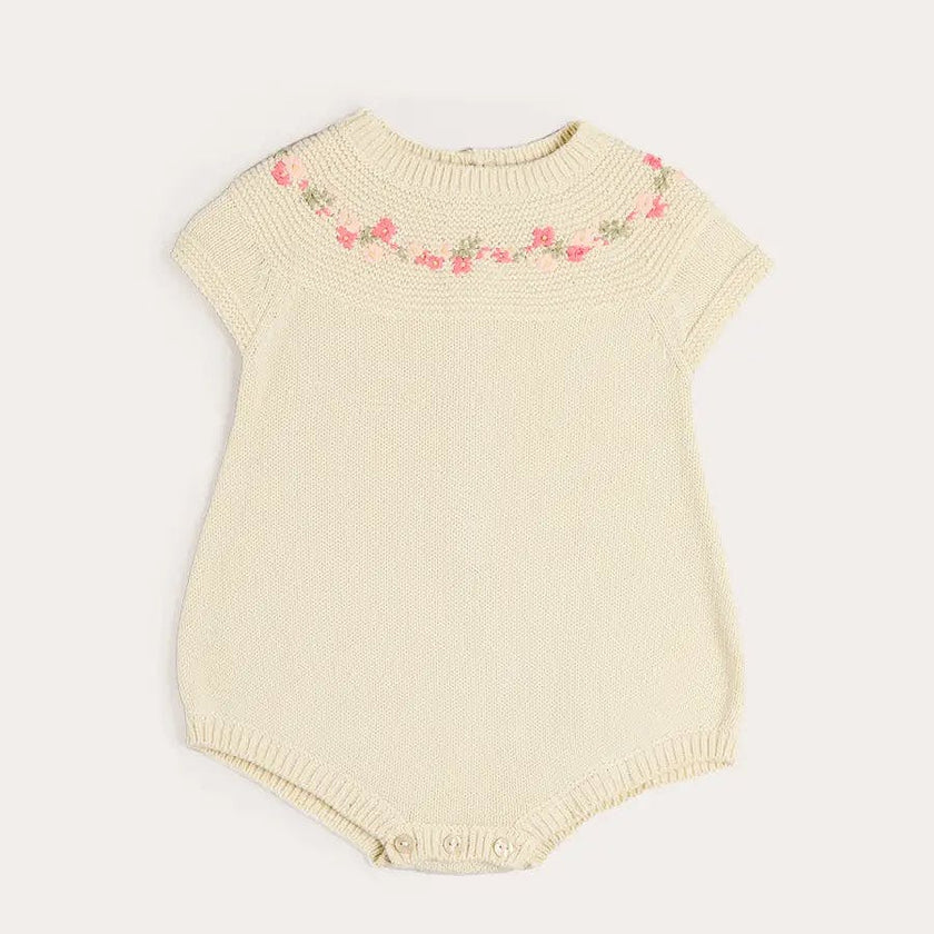 Wildflower Embroidered Knitted Romper in Cream (1-9mths)