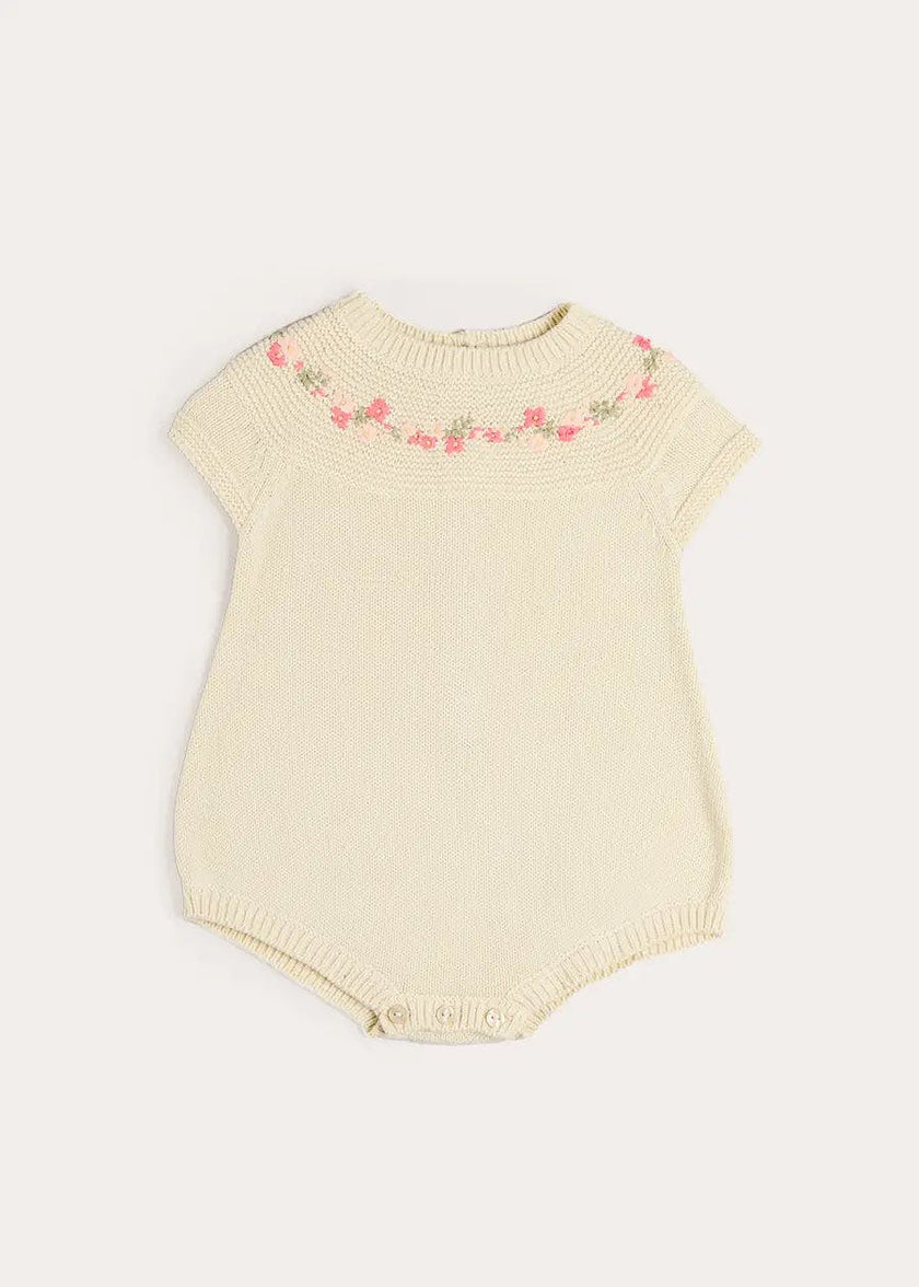 Wildflower Embroidered Knitted Romper in Cream (1-9mths)